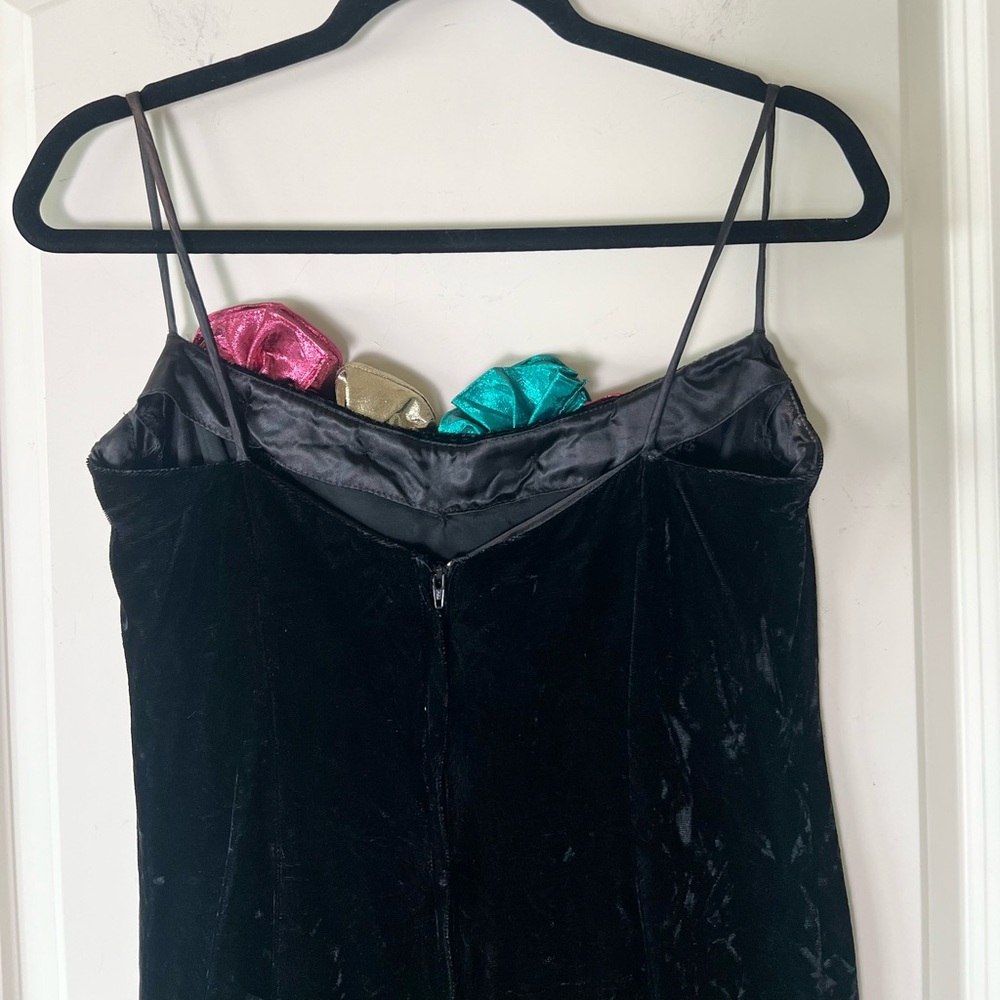 Vintage Gunne Sax Black Velvet Mini Dress Jessica McClintock Metallic Rosettes - Picture 6 of 13
